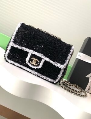 Chanel Black White Sequin Flap - Image 3