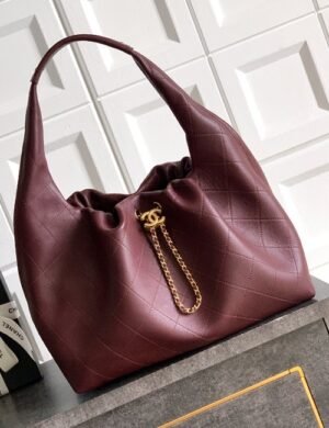 Chanel Burgundy Hobo Shoulder Bag - Image 1