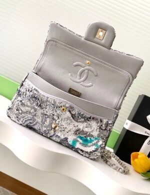 Chanel Silver Sequin Flap - Image 3