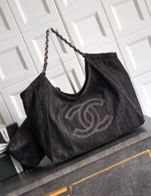 Chanel Denim Chain Tote - Image 2