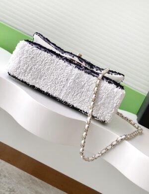 Chanel Black White Sequin Flap - Image 4